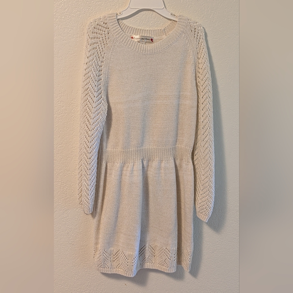 Poppies And Roses Cream Knit Sweater Dress